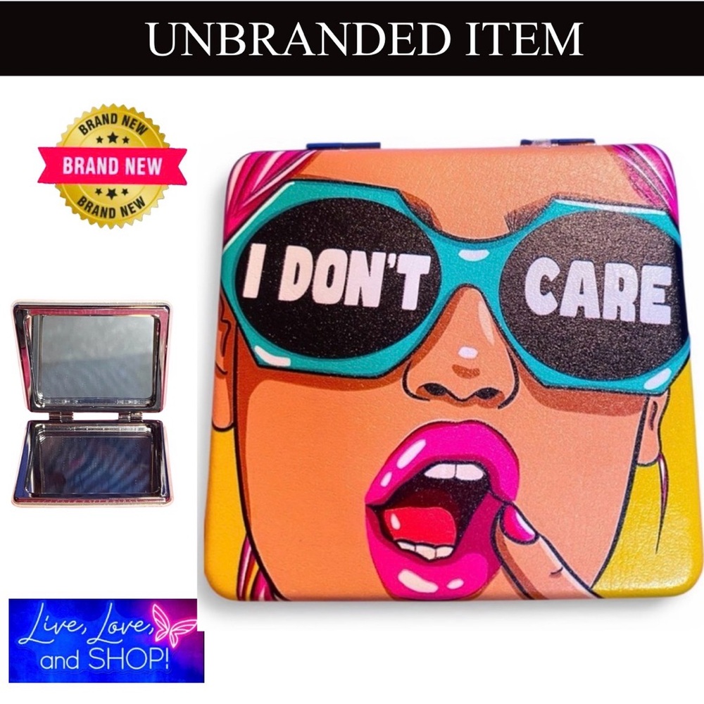 🦋 Beauty Compact Mirror: “I Don’t Care”Decor